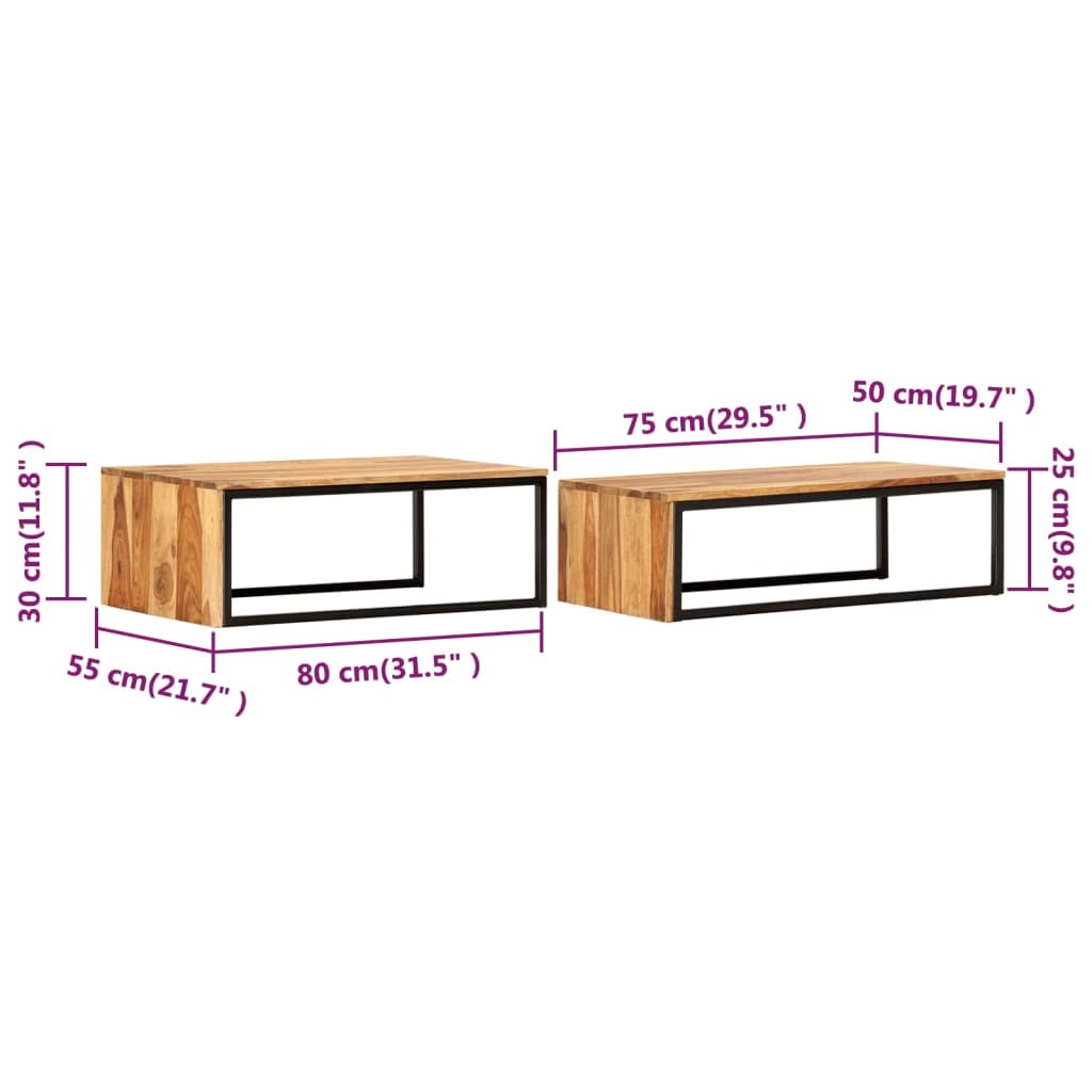 2 pcs Solid Sheesham Wood Nesting Coffee Table G477