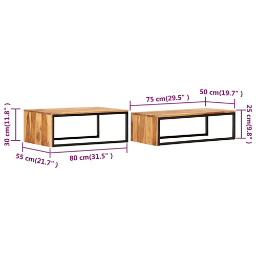 2 pcs Solid Sheesham Wood Nesting Coffee Table G477