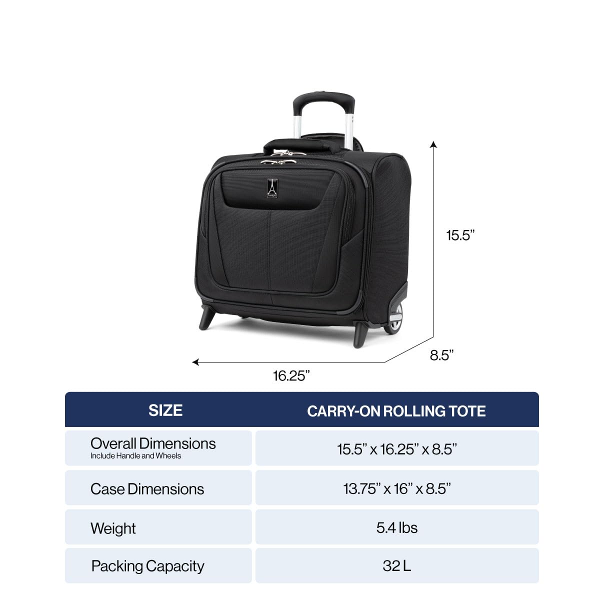 Softside Rolling Underseat Tote, Black, 14-Inch A348757