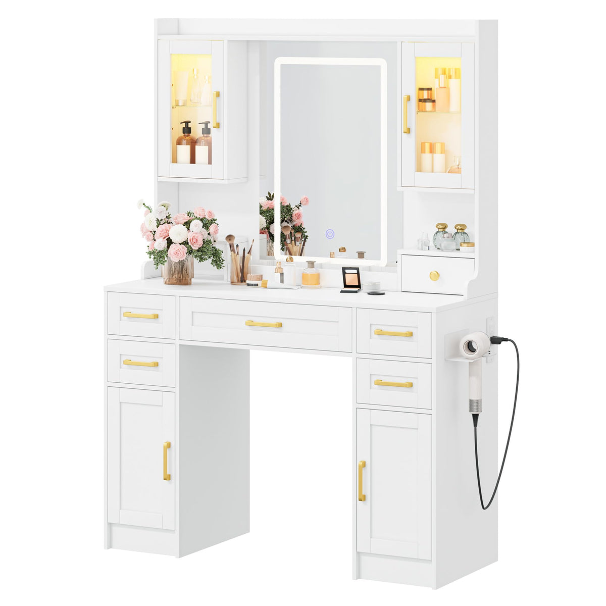 Vanity Desk with Mirror and LED Lights N887734