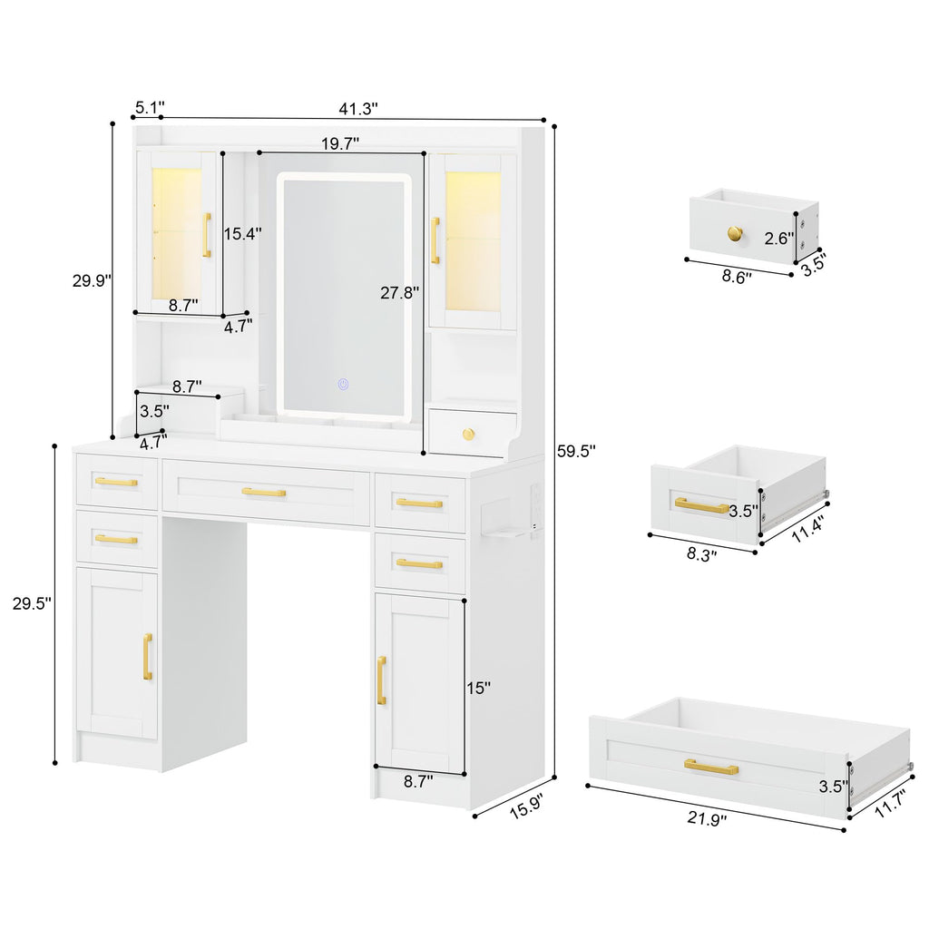 Vanity Desk with Mirror and LED Lights N887734