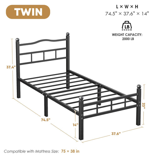 14 Inch Twin Bed Frame with Headboard and Footboard H14018