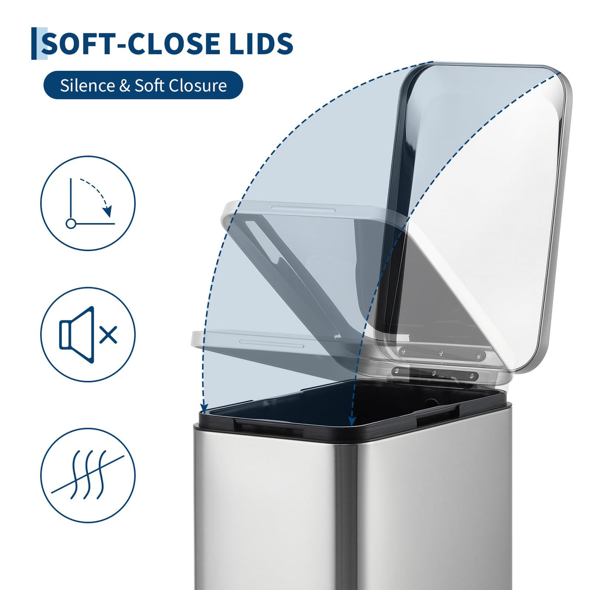 50L Slim Stainless Steel Step Trash Can with Soft-Close Lid Y821