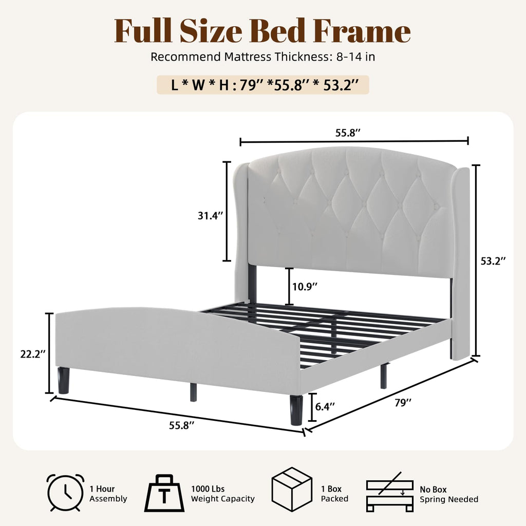 Full Size Bed Frame with Tufted Wingback Headboard & Footboard M2668