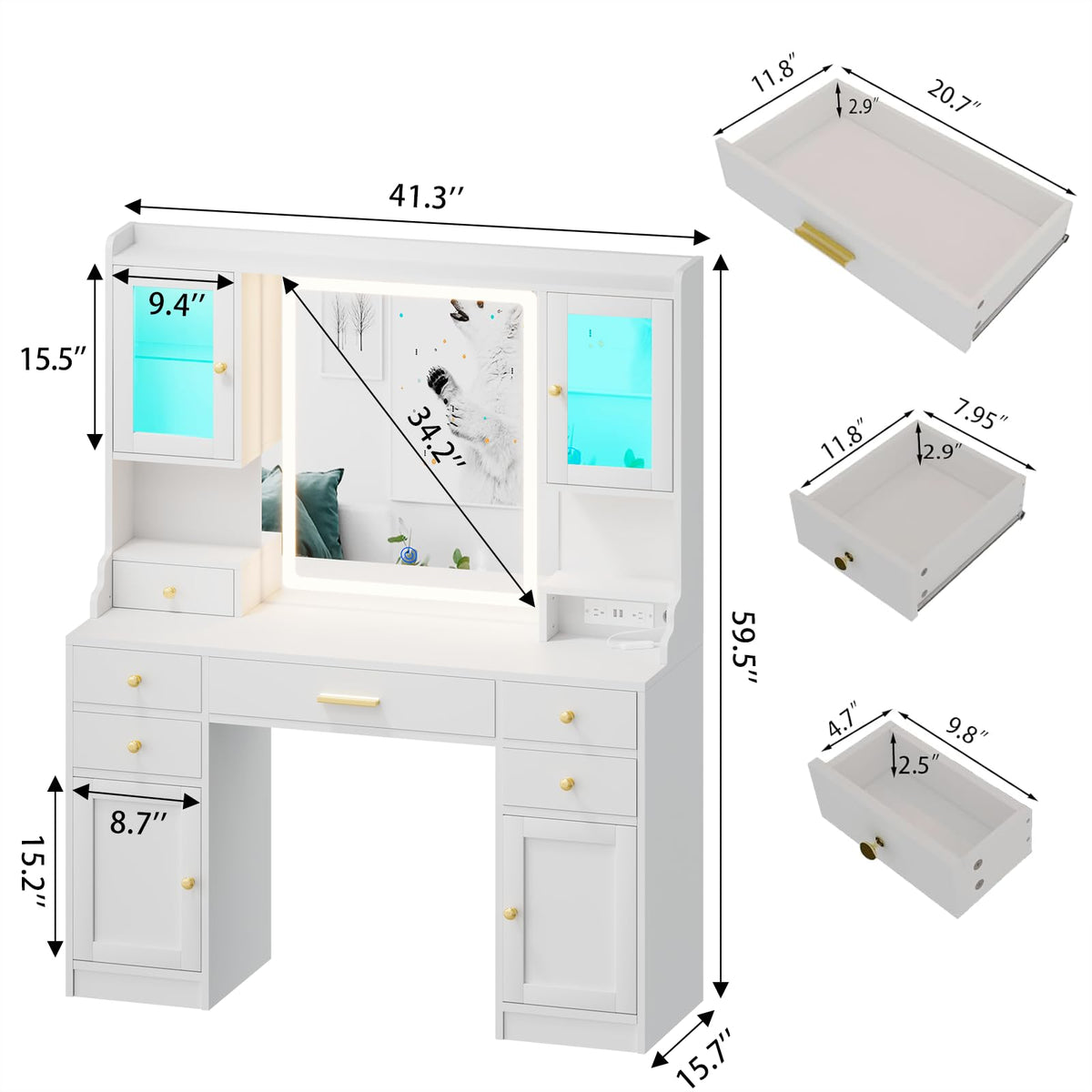 White Makeup Vanity Desk with LED Mirror A538