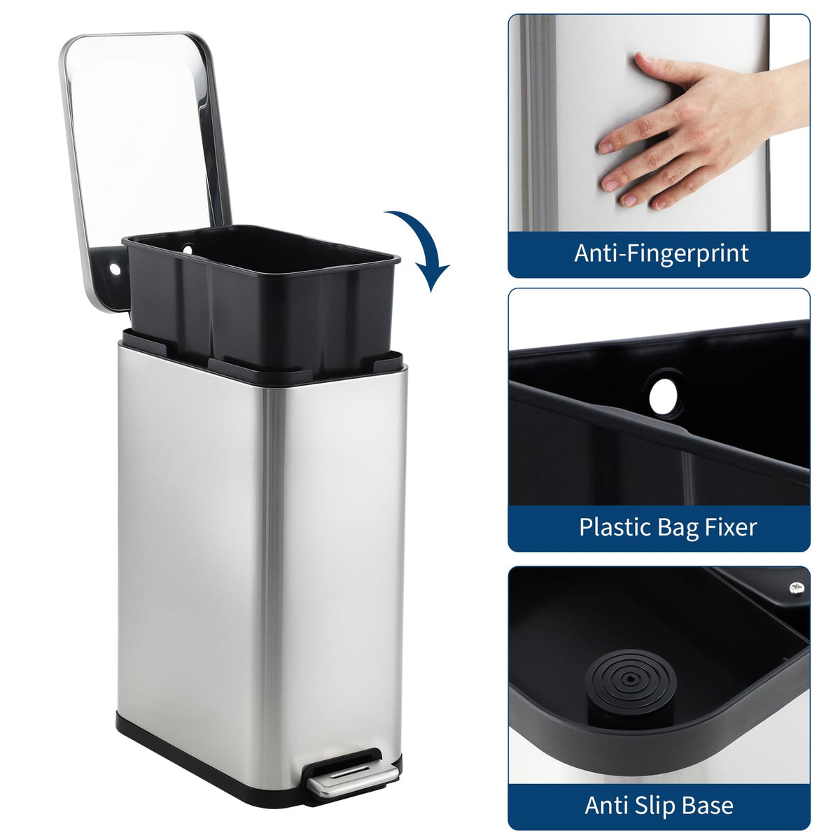50L Slim Stainless Steel Step Trash Can with Soft-Close Lid Y821