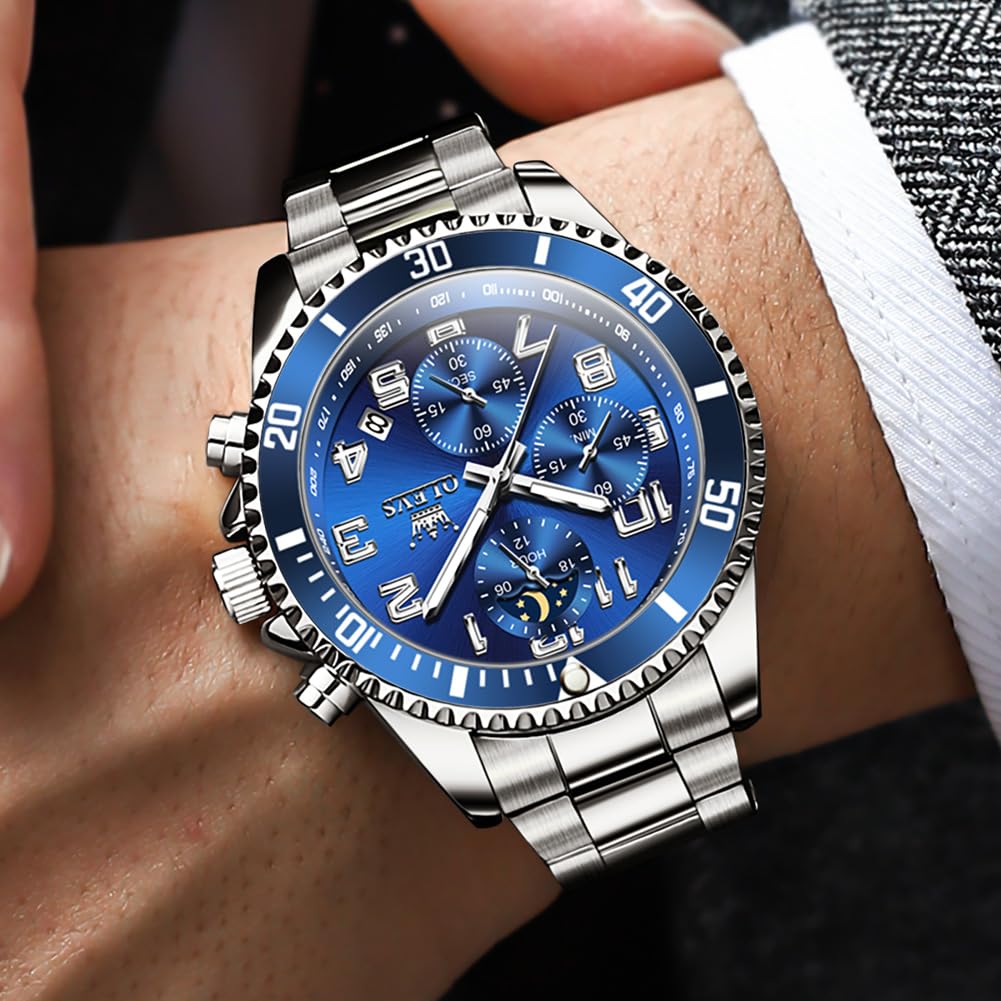 Mens Chronograph Moon Phase Two Tone Stainless Steel Waterproof Luminous Wrist Watch U474243