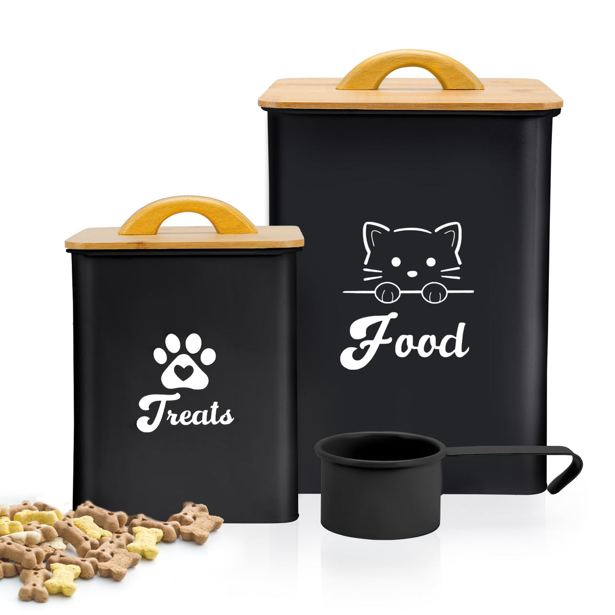 Black Airtight Cat Food Storage Container with Scoop V955696