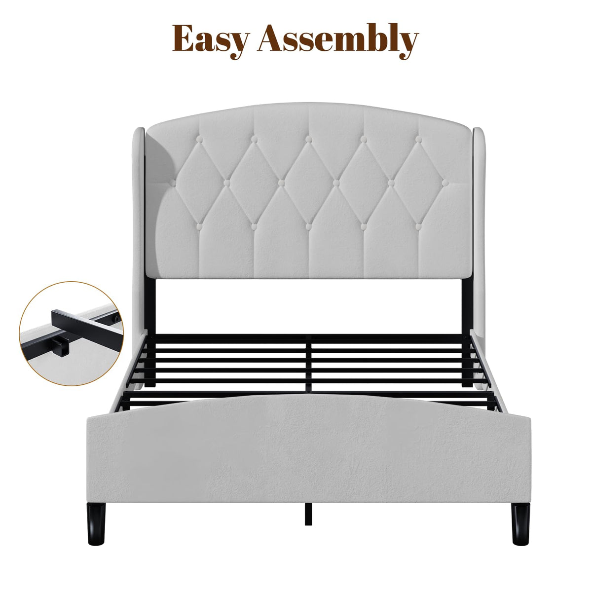 Full Size Bed Frame with Tufted Wingback Headboard & Footboard M2668