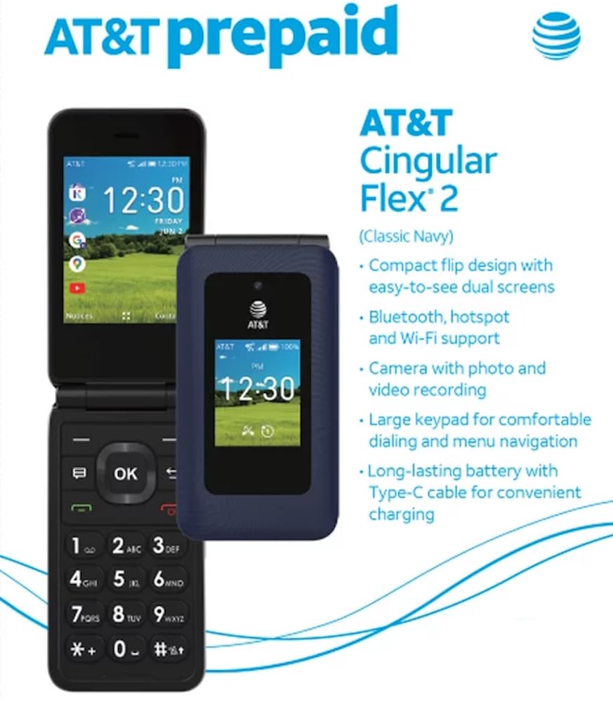 Prepaid 4G LTE Flip Phone, 2MP Camera, Android, Classic Navy X91465
