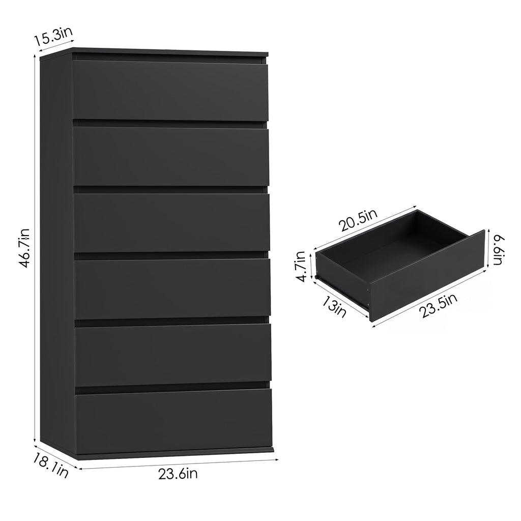 Black 6 Drawer Dresser E644