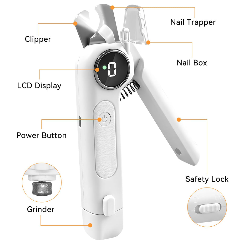 Dog Nails Clippers & Grinders 2in1 Trimmer with LCD Display and LED Lights Cat Claw Nail File with Protective Guard Rechargeable Electric Pet Toenail Silent Grooming Pro I479052