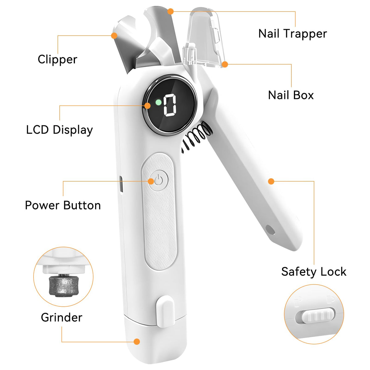 Dog Nails Clippers & Grinders 2in1 Trimmer with LCD Display and LED Lights Cat Claw Nail File with Protective Guard Rechargeable Electric Pet Toenail Silent Grooming Pro I479052