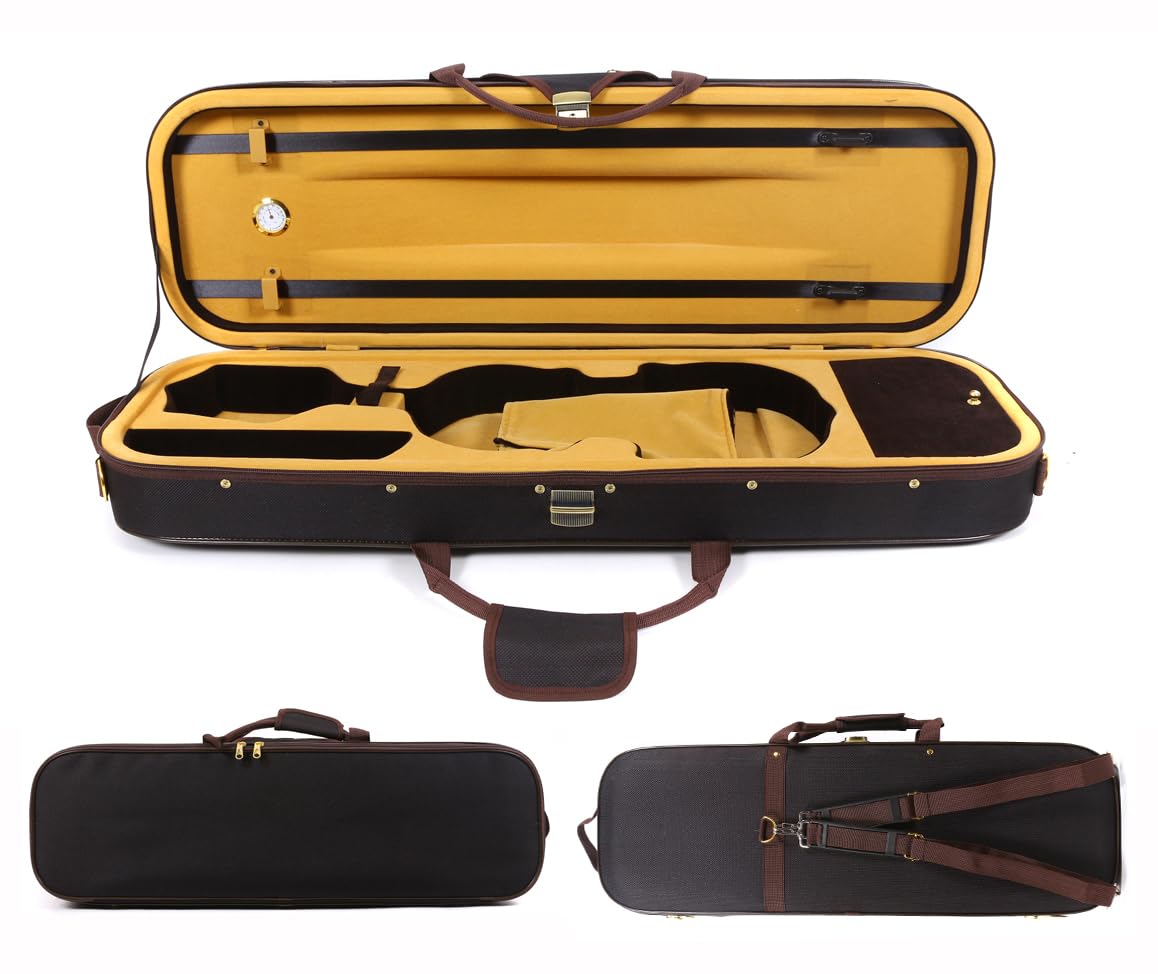 Oblong 4/4 Full Size Wooden Hard Shell Violin Case with Nylon Raincoat P9404