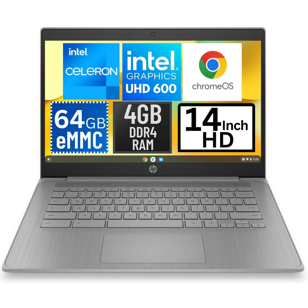 14 Inch HD Chromebook Laptop Intel Celeron N4120 4GB DDR4 RAM 64GB eMMC Chrome OS E636