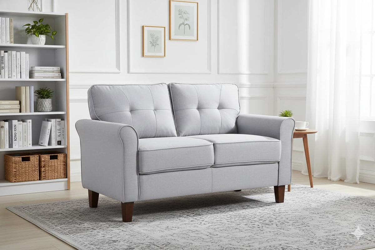 Light Gray Tufted Upholstered Loveseat Sofa E34920