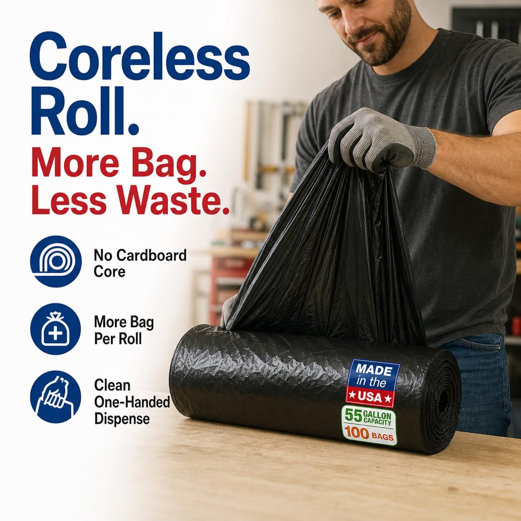 Heavy Duty Black 55-60 Gallon Trash Bags 100 Count R89303