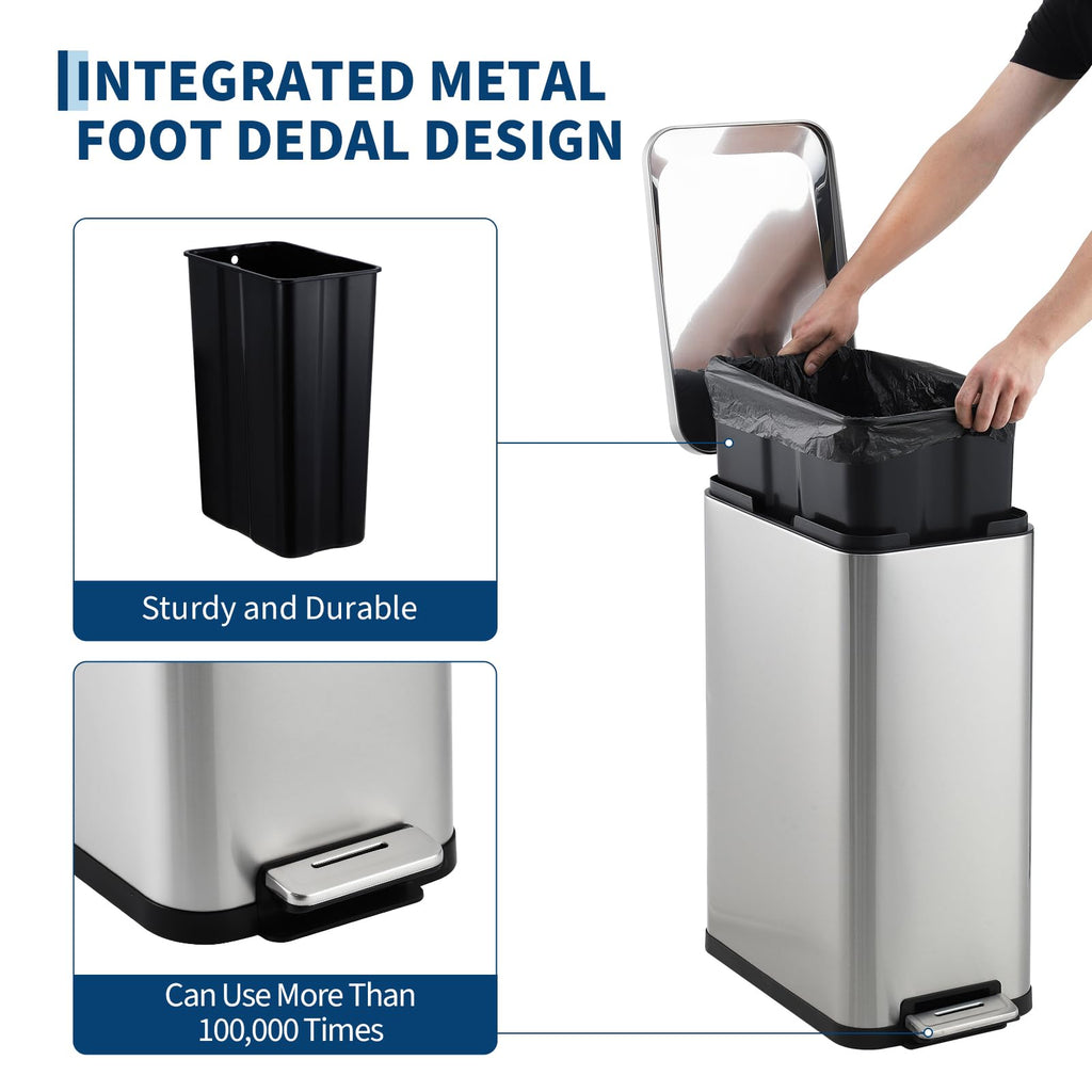 50L Slim Stainless Steel Step Trash Can with Soft-Close Lid Y821
