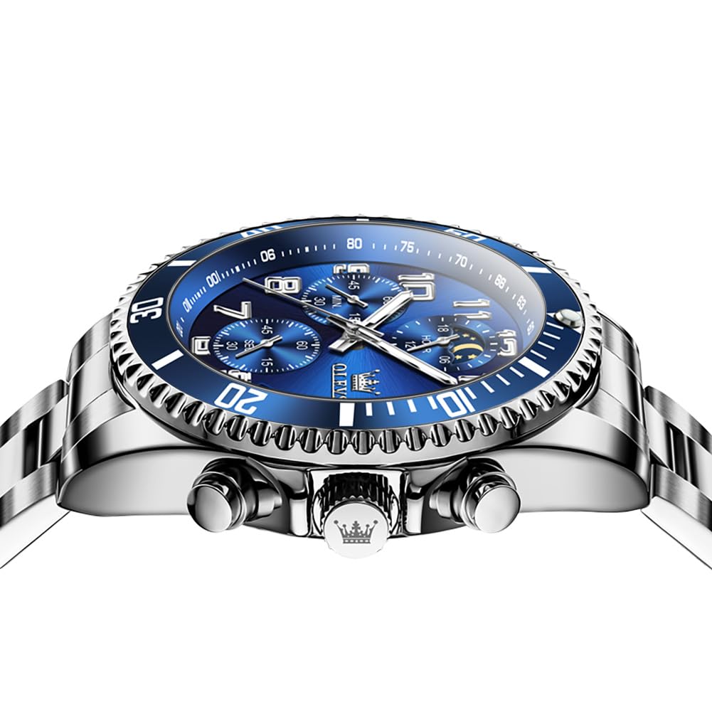 Mens Chronograph Moon Phase Two Tone Stainless Steel Waterproof Luminous Wrist Watch U474243