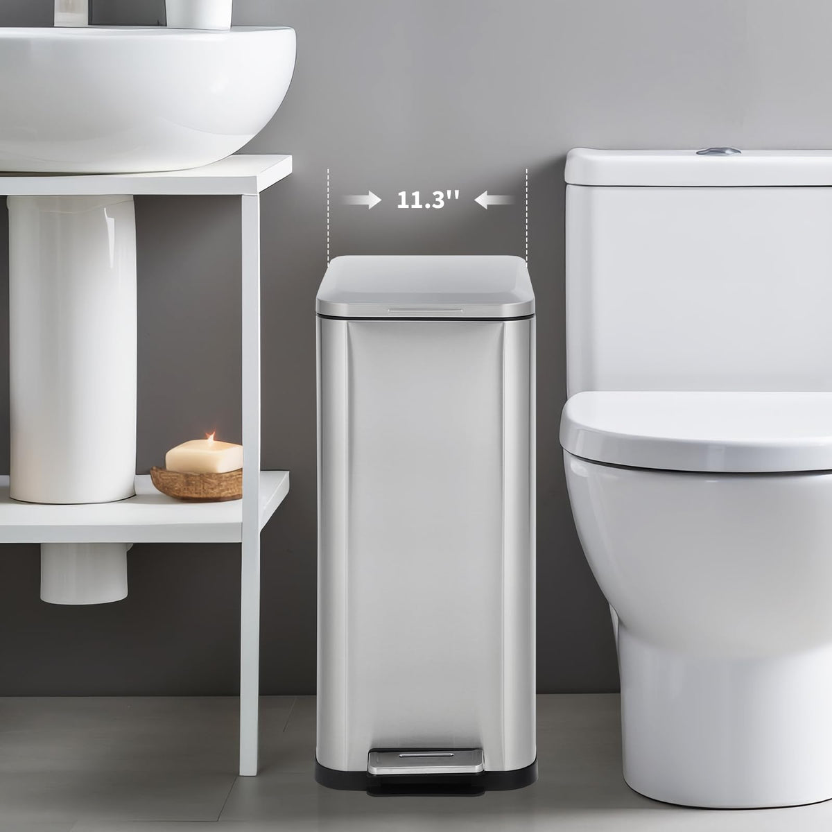 50L Slim Stainless Steel Step Trash Can with Soft-Close Lid Y821
