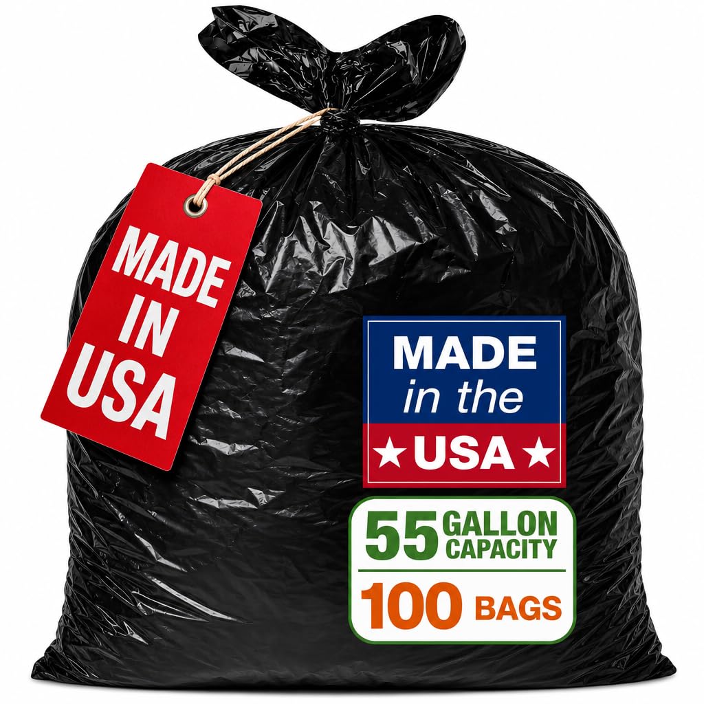 Heavy Duty Black 55-60 Gallon Trash Bags 100 Count R89303