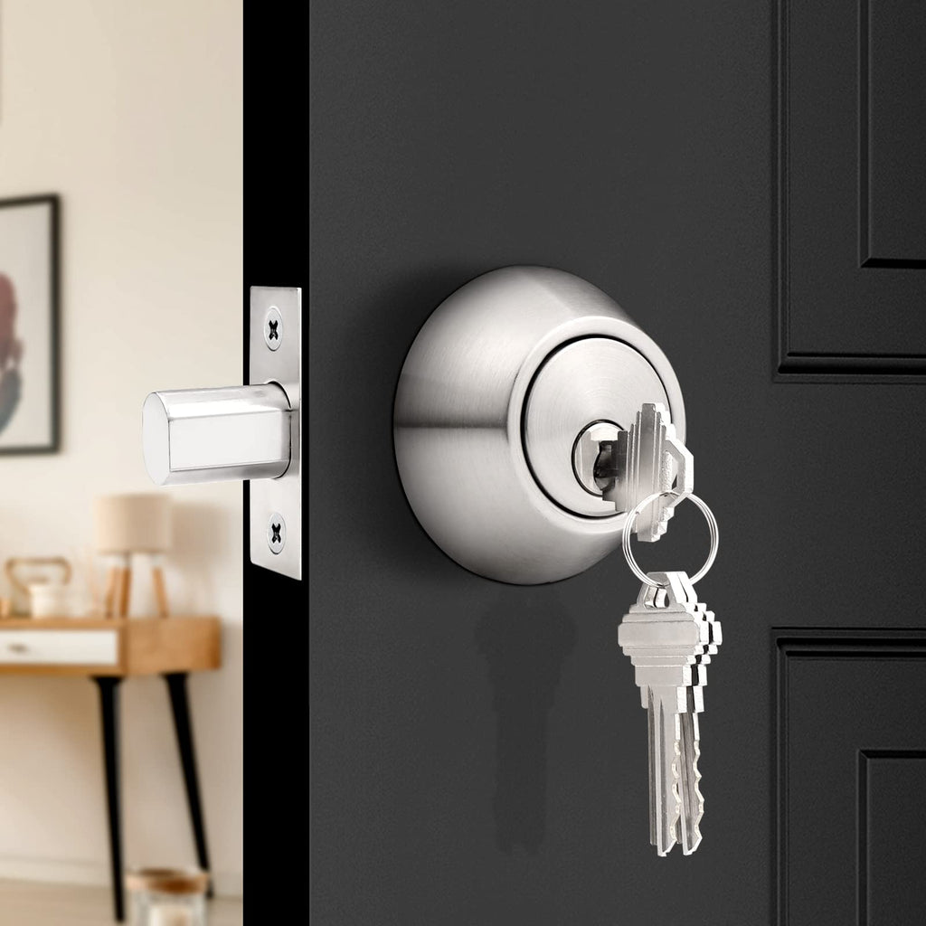 4 Pack Brushed Nickel Single Cylinder Deadbolts B46071