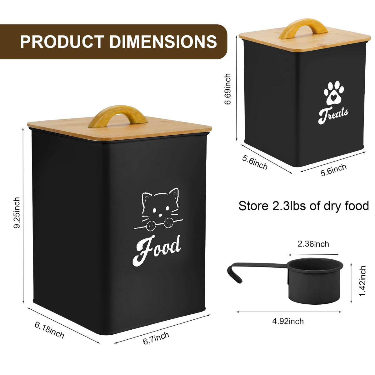 Black Airtight Cat Food Storage Container with Scoop V955696