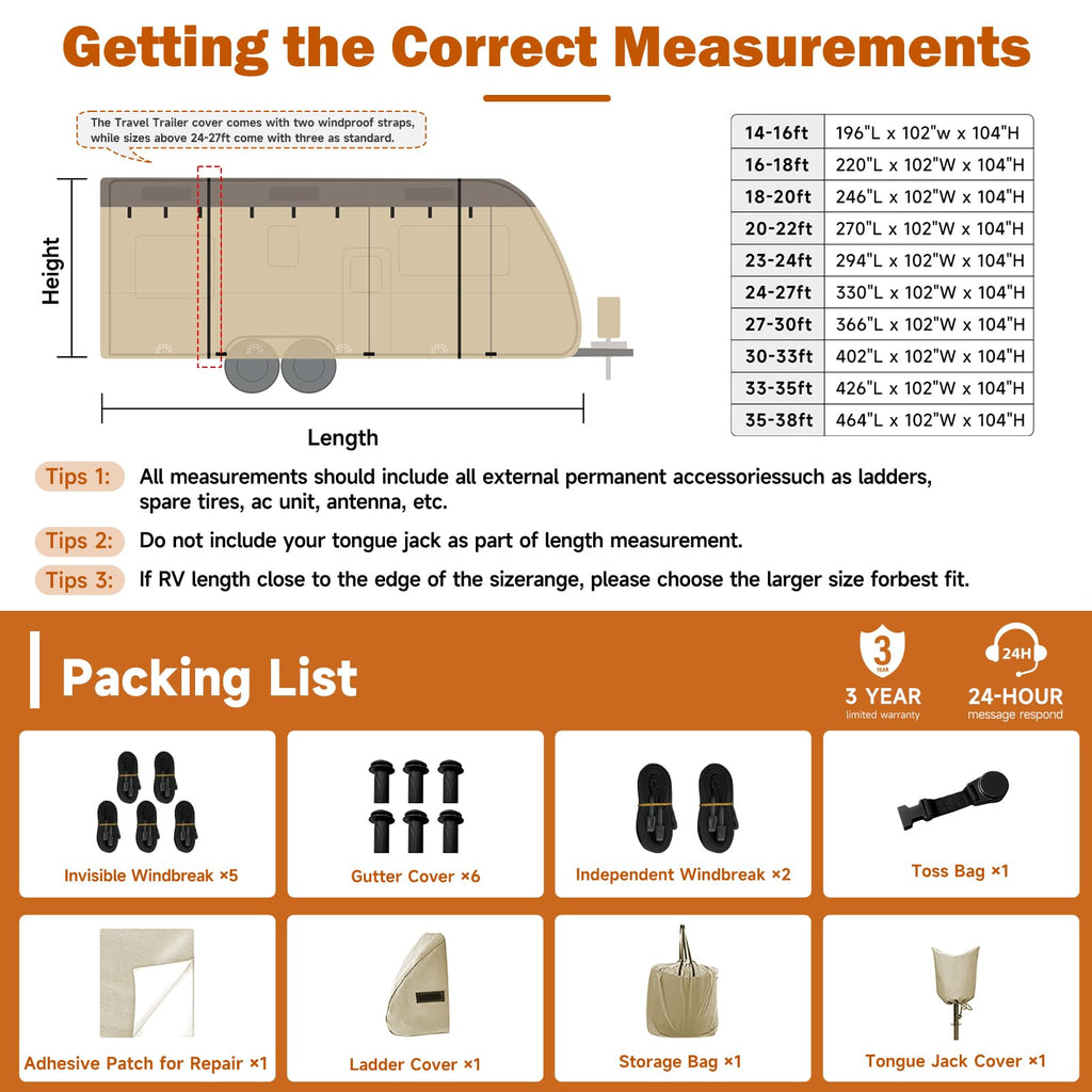 14' ~ 16' Waterproof Windproof Heavy Duty Travel Trailer RV Cover J435621