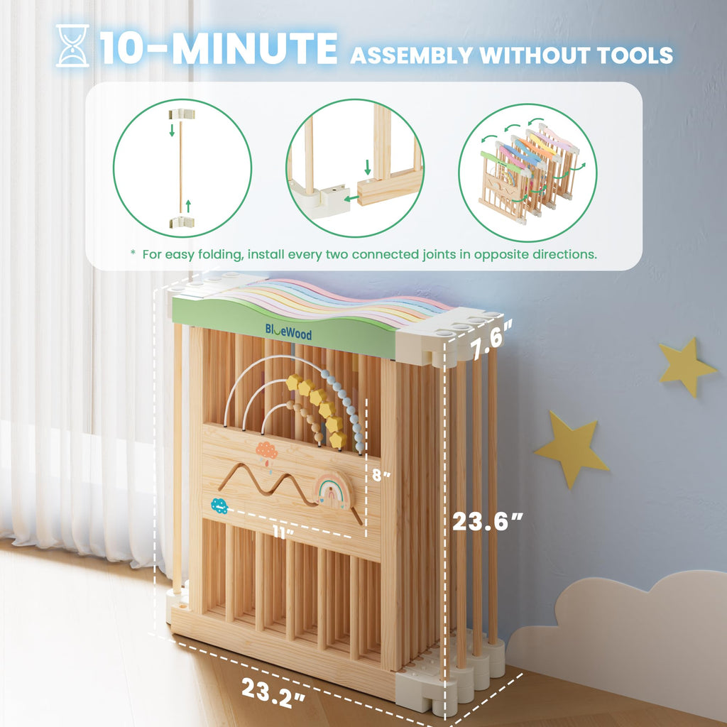 Foldable Wooden Baby Playpen, 45 x 45 x 24 inches V84590