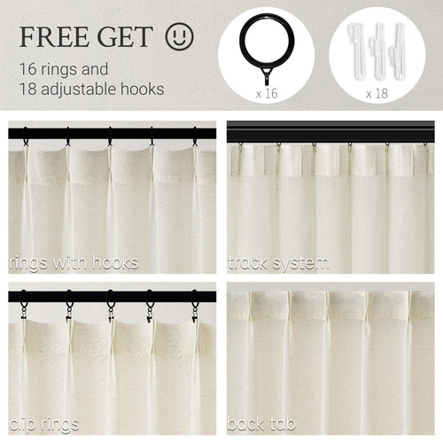 132 Inch Pinch Pleated Linen Curtains 2 Panels Natural Semi Sheer N931233