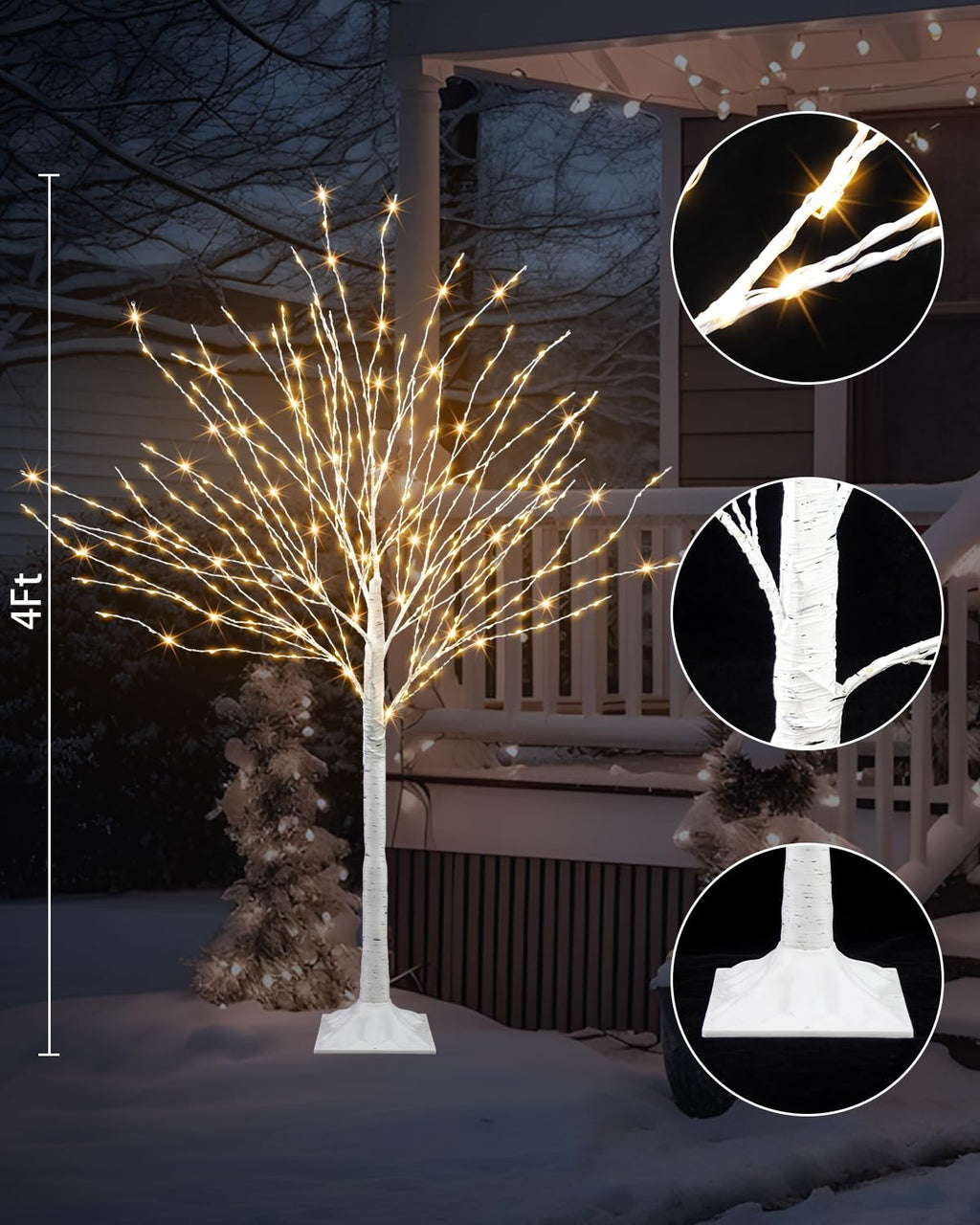 4 FT Lighted Artificial White Birch Tree with 432 LED Timer T46140