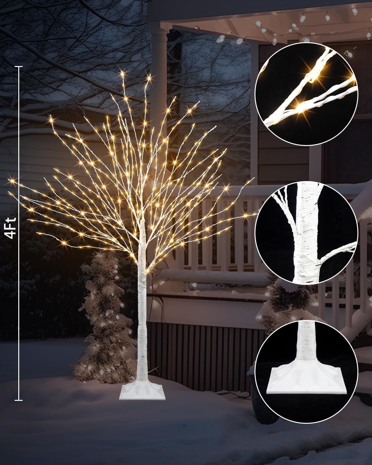 4 FT Lighted Artificial White Birch Tree with 432 LED Timer T46140