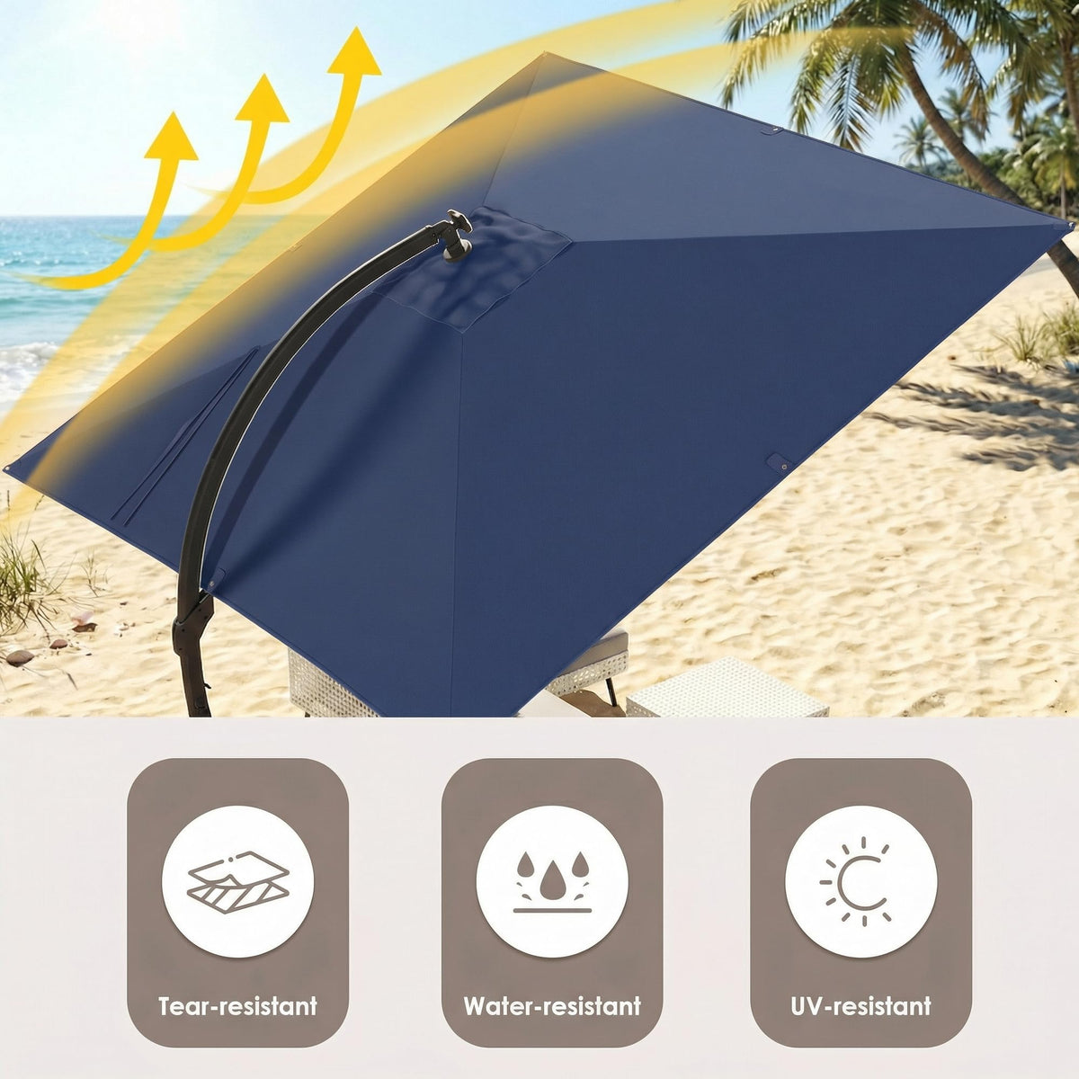 11x11ft Solar Powered Led Cantilever Umbrella with Base J778