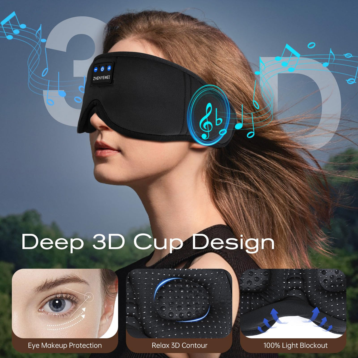 Black Bluetooth Sleep Mask with Headphones L76937