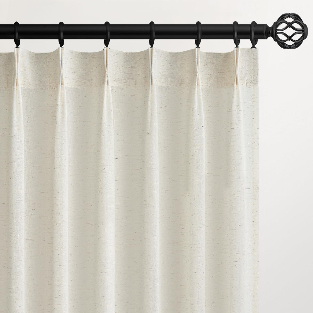 132 Inch Pinch Pleated Linen Curtains 2 Panels Natural Semi Sheer N931233