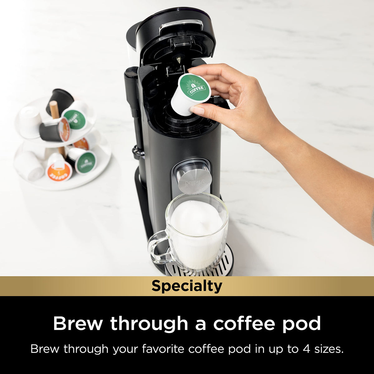 Single-Serve Coffee Maker with Milk Frother, Black F368828