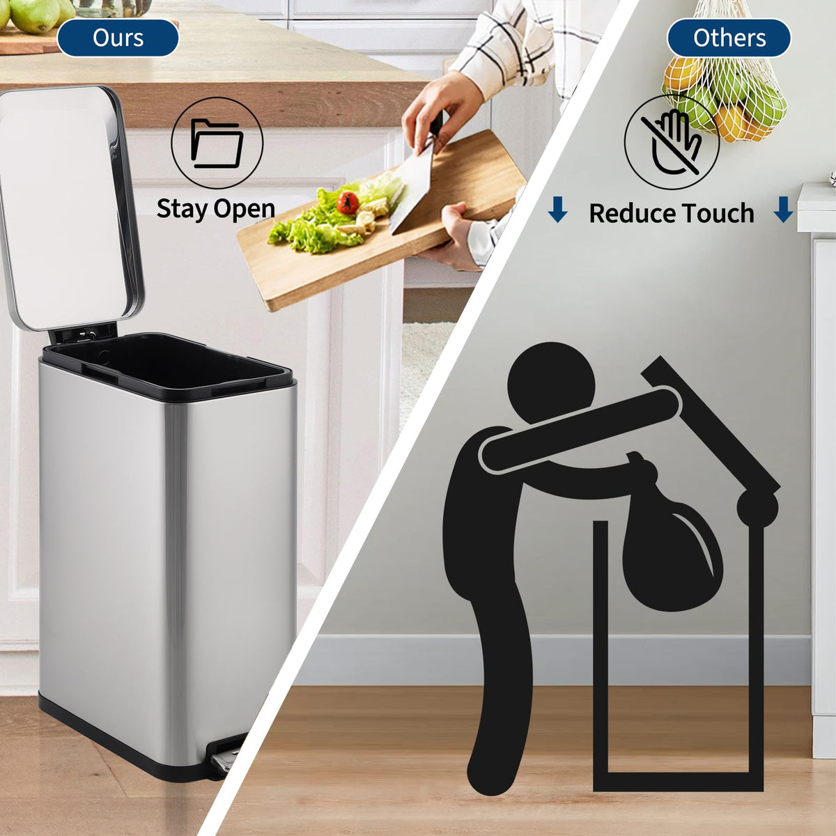 50L Slim Stainless Steel Step Trash Can with Soft-Close Lid Y821