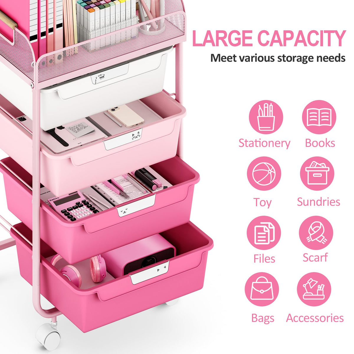 4-Drawer Rolling Storage Cart with Mesh Top L44165