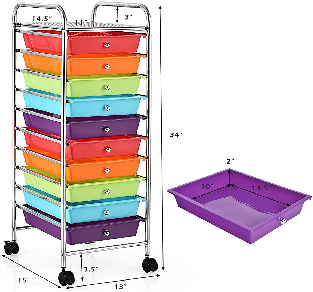 10 Drawer Rolling Storage Organizer Cart G996256