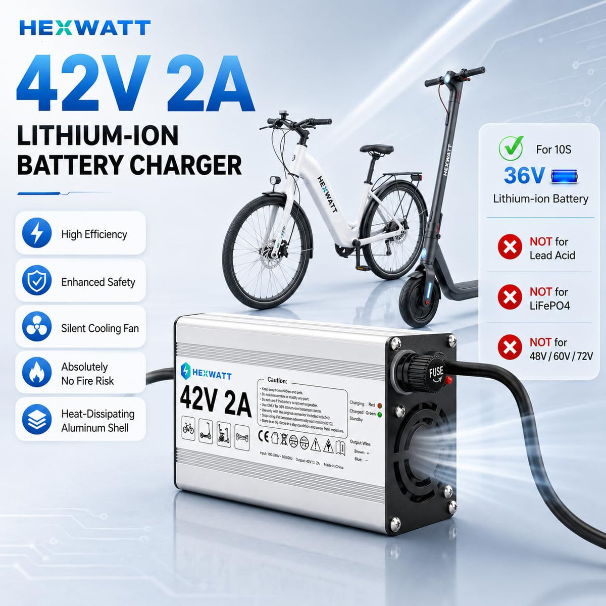 42V 2A Electric Scooter & Ebike Charger J87885