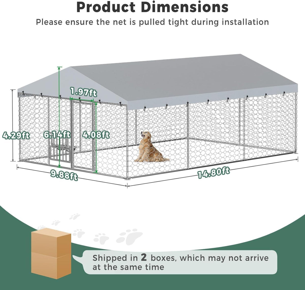 10x15FT Galvanized Outdoor Dog Kennel Q3385