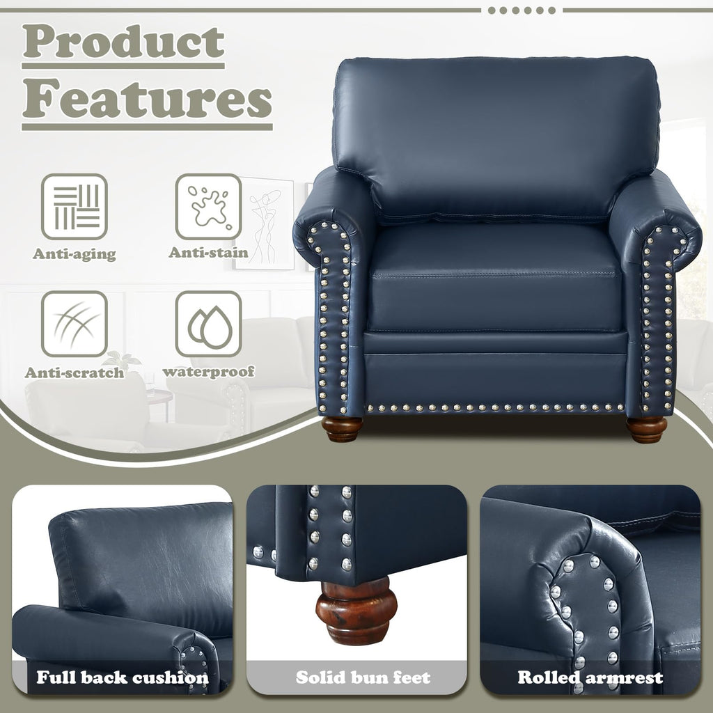 Navy Blue PU Leather Storage Loveseat Sofa L38040