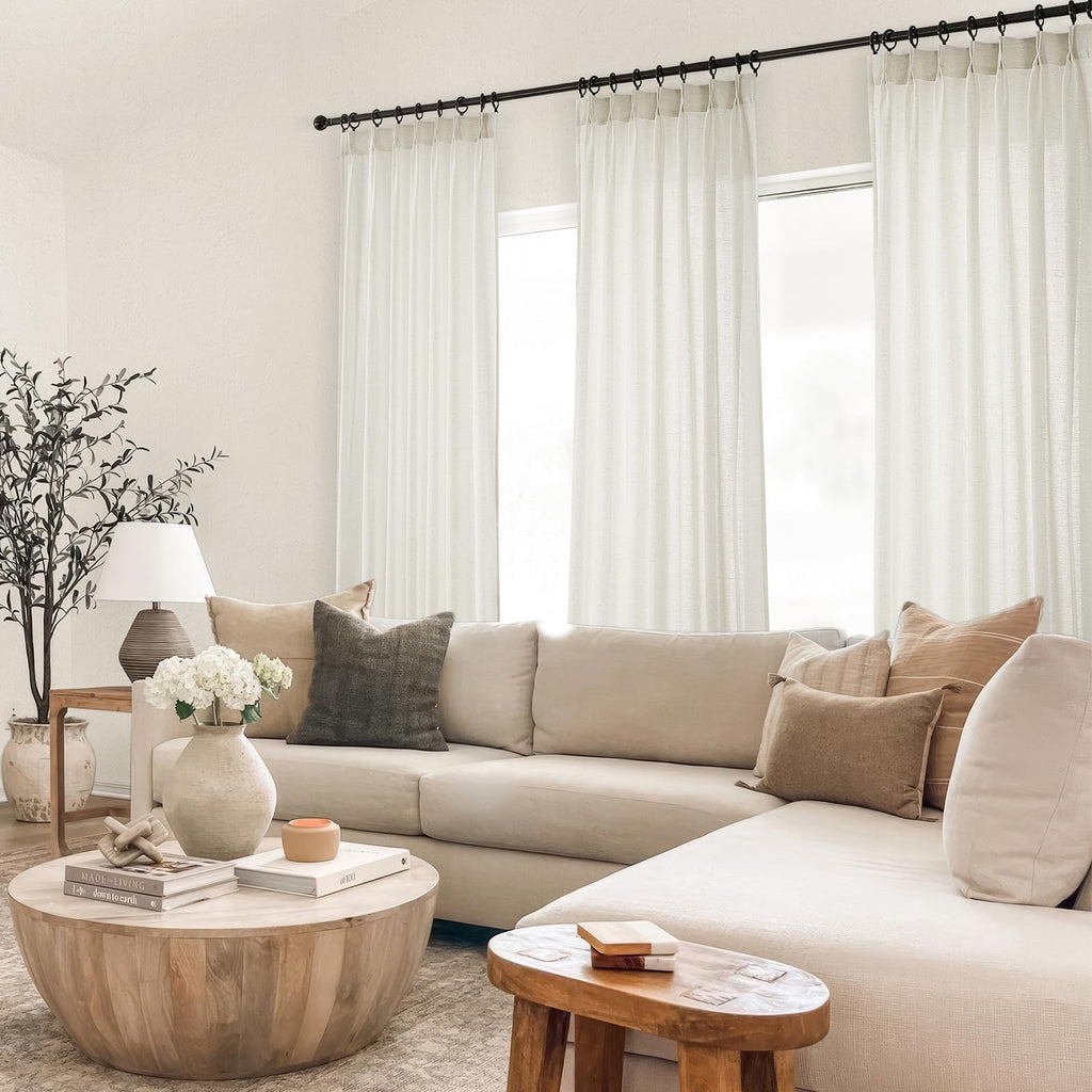132 Inch Pinch Pleated Linen Curtains 2 Panels Natural Semi Sheer N931233