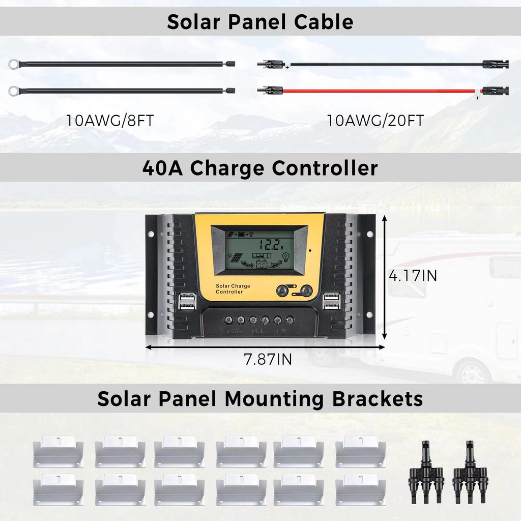 300 Watt 12 Volt Monocrystalline Solar Panel Kit with 40A PWM Charge Controller B48851