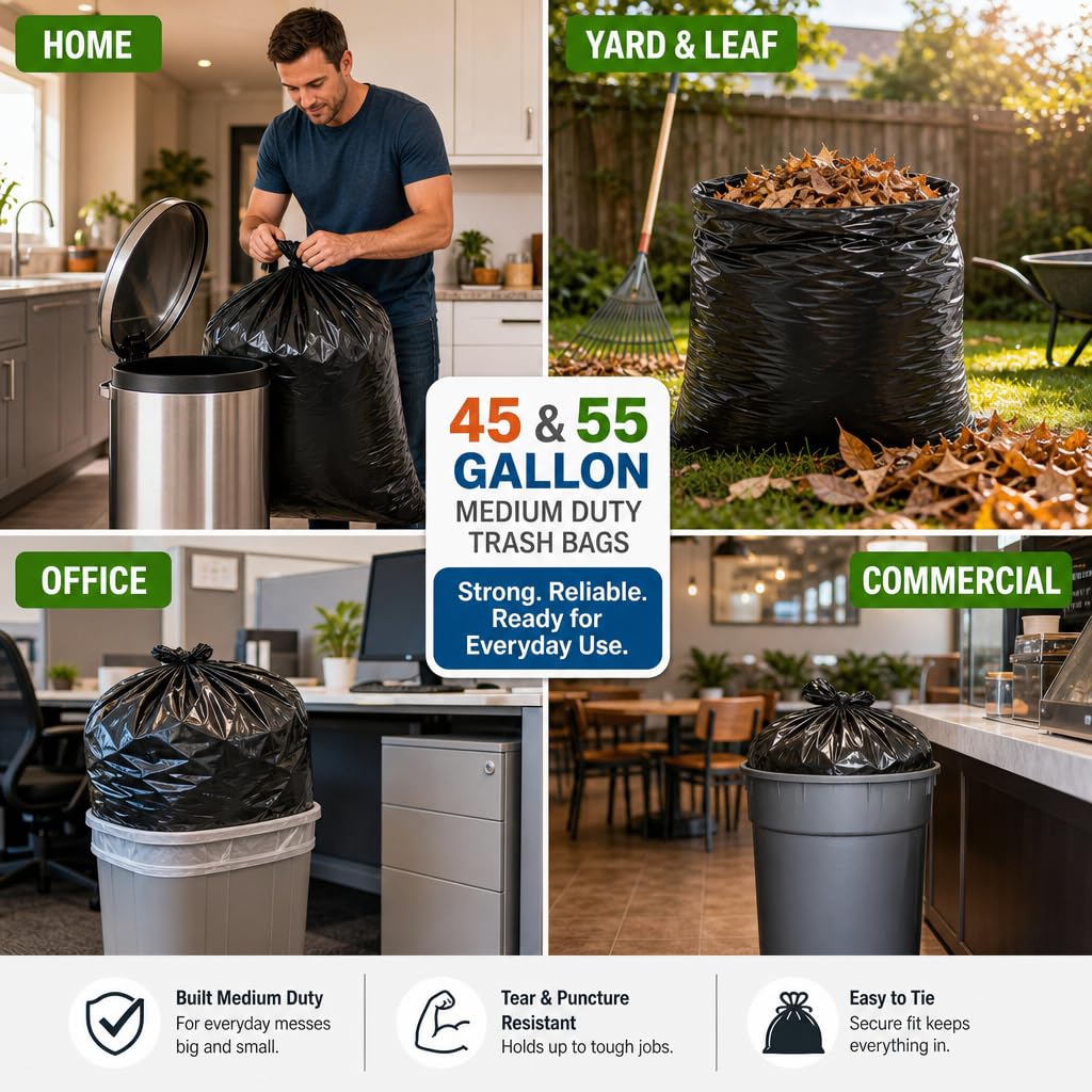 Heavy Duty Black 55-60 Gallon Trash Bags 100 Count R89303