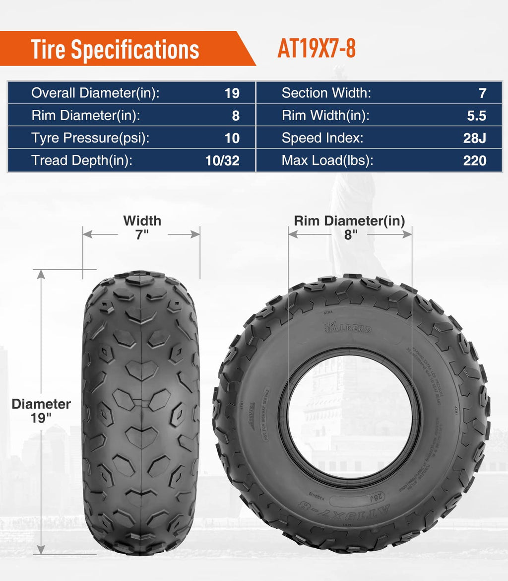 19x7-8 ATV UTV Tires Set of 2 Tubeless A384