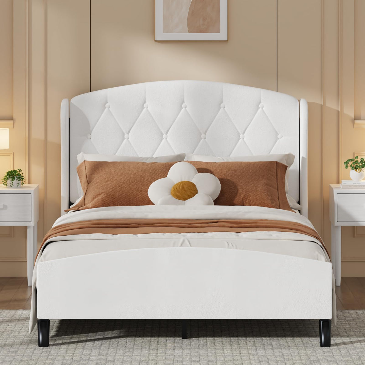 Full Size Bed Frame with Tufted Wingback Headboard & Footboard M2668