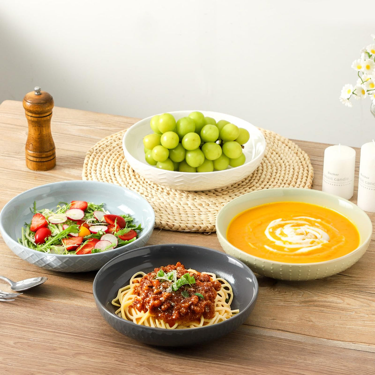 9.1'' 42 OZ Ceramic Pasta Bowls Set of 4 B416587