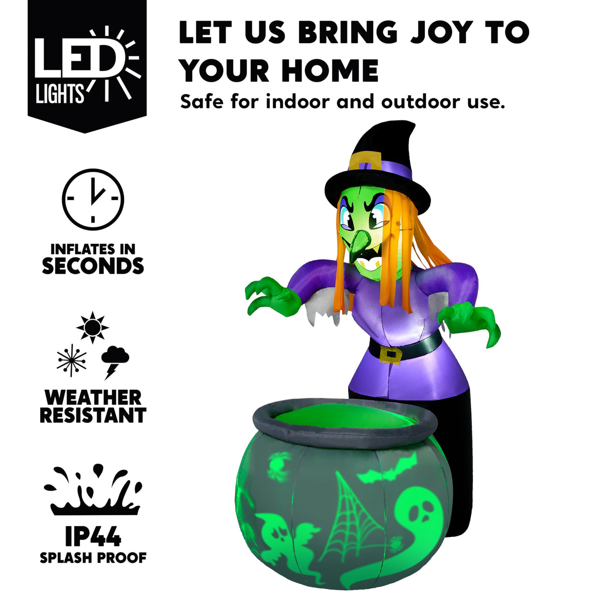 6 Ft Halloween Inflatable Witch and Cauldron Decoration with Green Ghost Light O7727