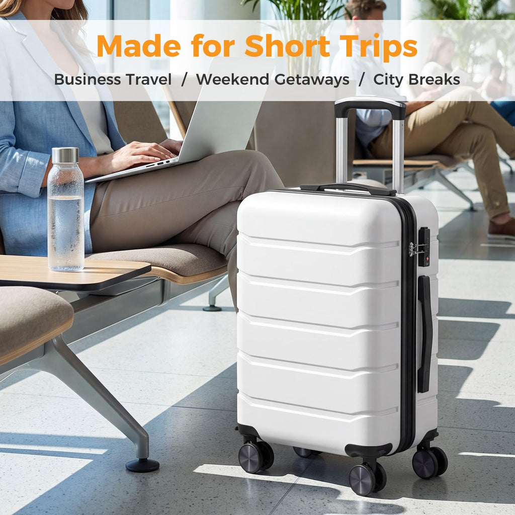 20 Inch White Hard Shell Carry on Luggage D390